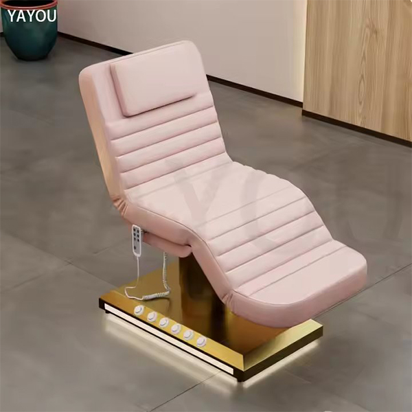 Golden Stainless Steel 3 Motor Electric Beauty Massage Bed with Foot Control and LED Base