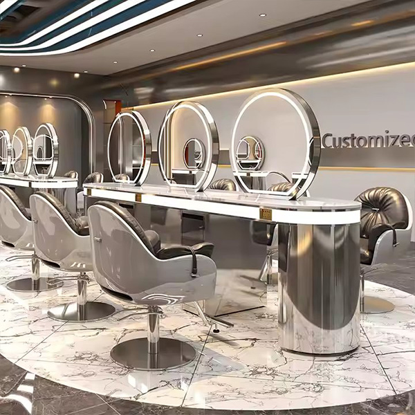 Luxury Gold Frame Single/Double Side Hair Salon Mirrors Barber Station Led Salon Mirror Other Salon Furniture