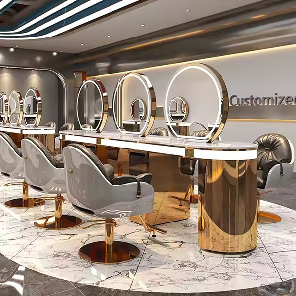 Luxury Gold Frame Single/Double Side Hair Salon Mirrors Barber Station Led Salon Mirror Other Salon Furniture