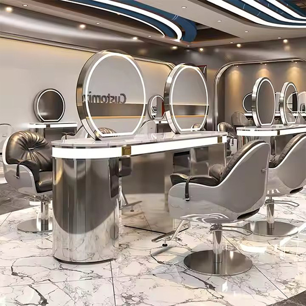 Luxury Gold Frame Single/Double Side Hair Salon Mirrors Barber Station Led Salon Mirror Other Salon Furniture