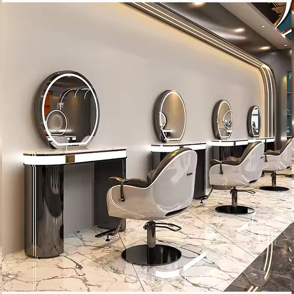 Luxury Gold Frame Single/Double Side Hair Salon Mirrors Barber Station Led Salon Mirror Other Salon Furniture